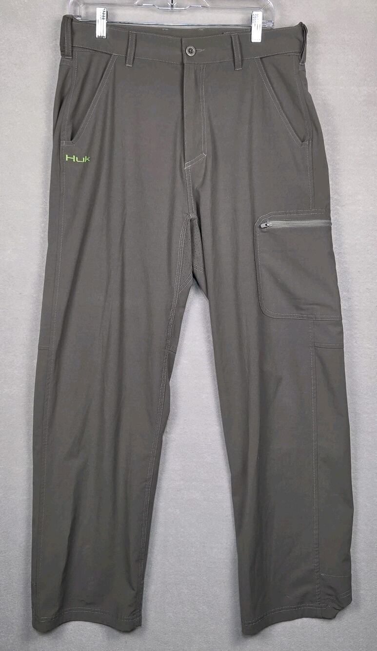 HUK Next Level Fishing Pants Mens 31" Inseam Gray Performance Vented Size L